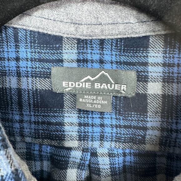 Eddie Bauer Shirt Mens Sz XL Blue Gray Flannel Plaid Button Up Cotton - Picture 3 of 9